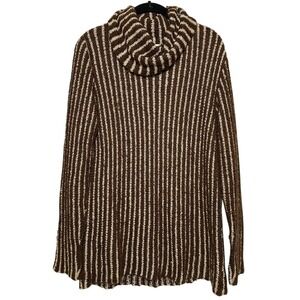 Putorti Cowl Neck Sweater Size Large Knit Brown Cream Vertical Pinstriped Canada